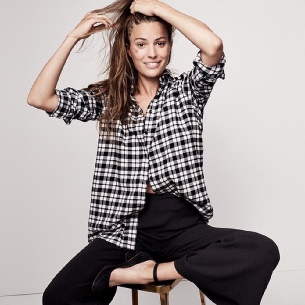 Madewell Oversized Bridgeport Plaid Flannel Button Down Shirt Size Large
